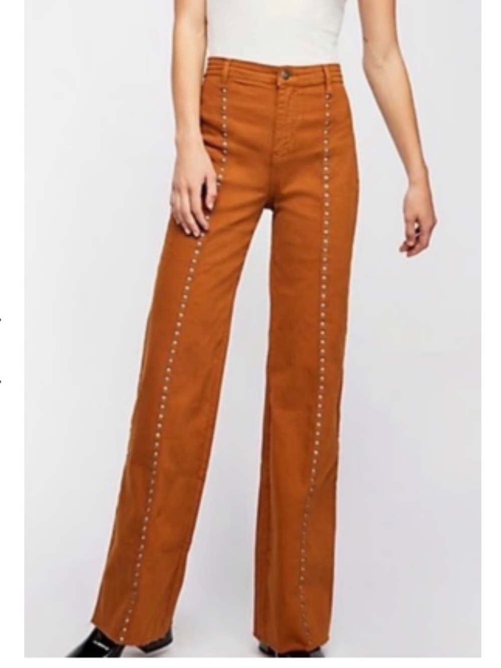Free People We The Free Studded Wide Leg Pants Cognac Brown Western Boho Size 30